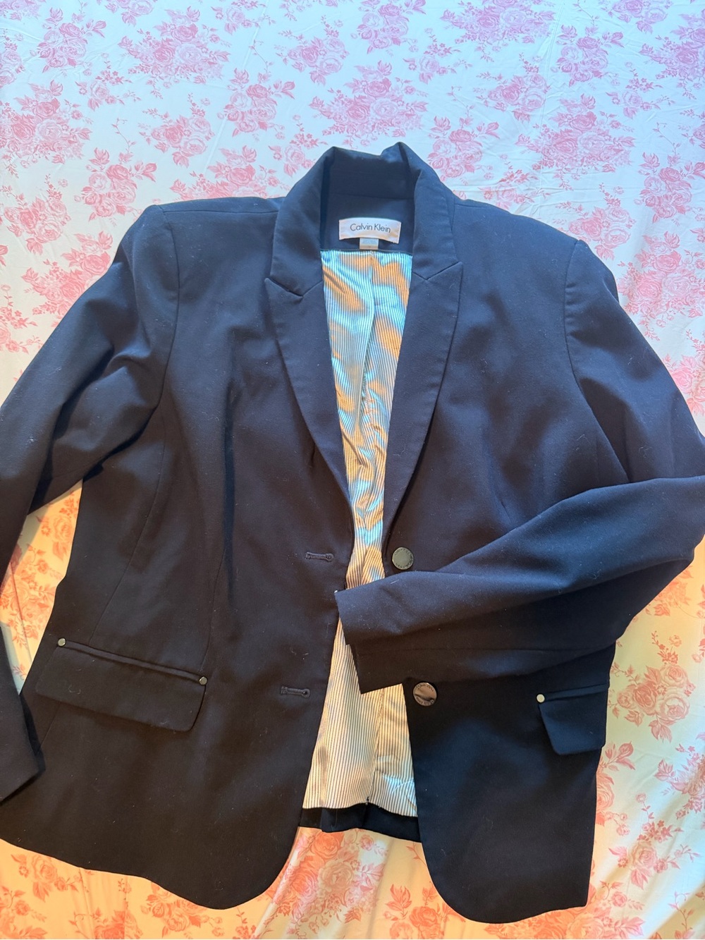 Calvin Klein Black Jacket with Cream Pinstripe Lining